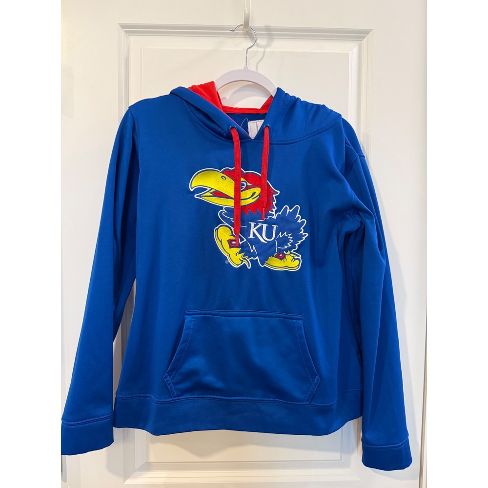 J America Mens Kansas Jayhawks KU Hoodie Blue Red Pullover Sweatshirt Size M